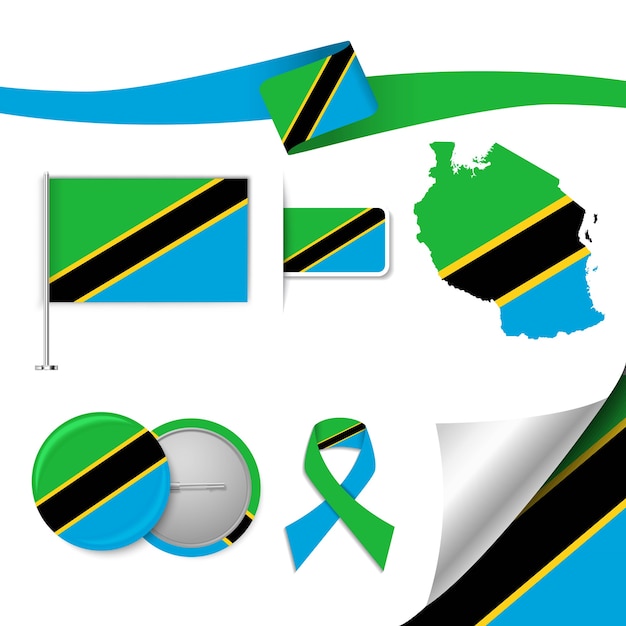 Vector set of flag elements with tanzania