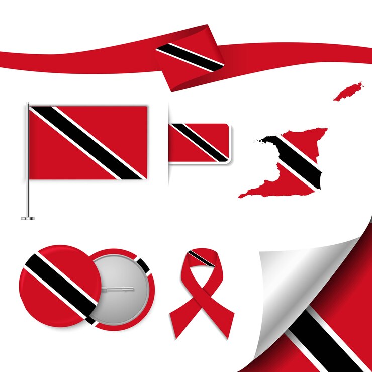 Vector set of flag elements with trinidad and tobago