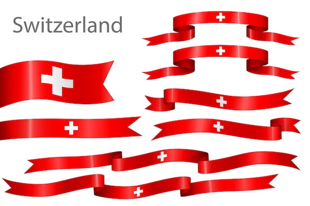 set of flag ribbon with colors of Switzerland for independence day celebration decoration