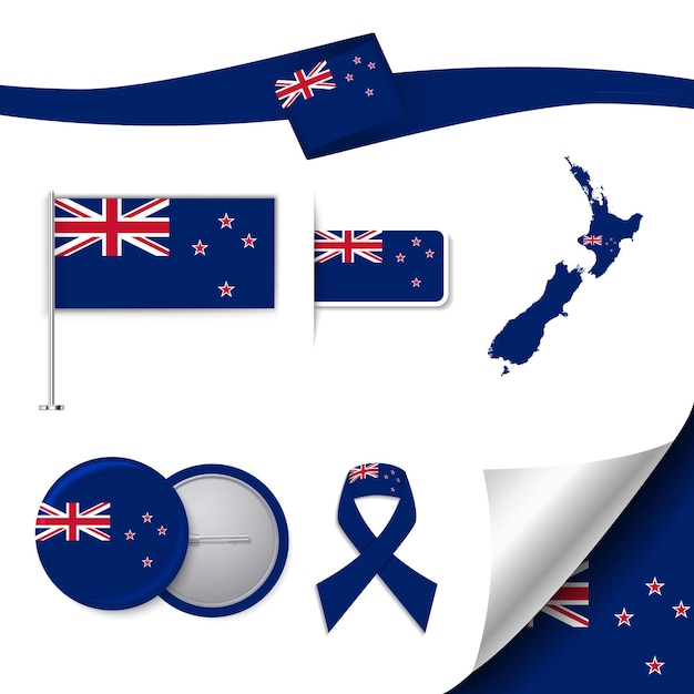 Vector set of flag with elements new zealand