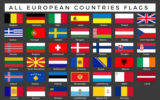 すべてのヨーロッパ諸国のベクトル画像のフラグのセット