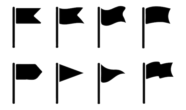 Set of flags - black and white - set of flat flags - flat flag