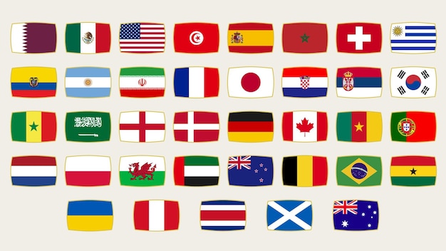 Set of flags of the national football team Soccer team flag icon