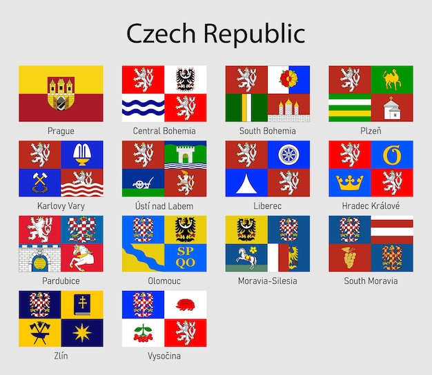 Set flags of the provinces of czech republic all czechia regions flag collection