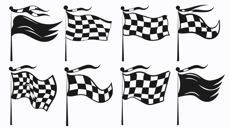 Vector a set of flags with the words  checkered  on them