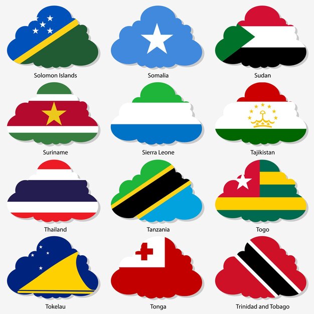 Set Flags of world sovereign states in form clouds Vector illustration Set number 15