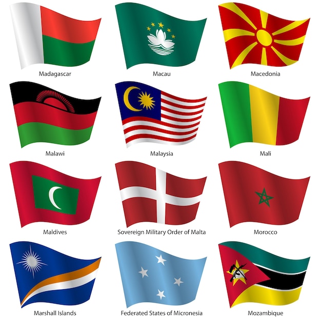 Set Flags of world sovereign states Vector illustration