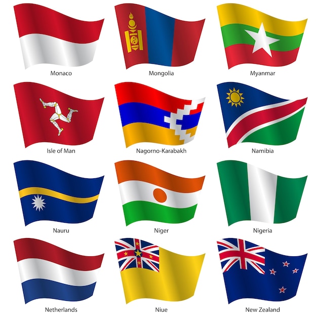 Set Flags of world sovereign states Vector illustration