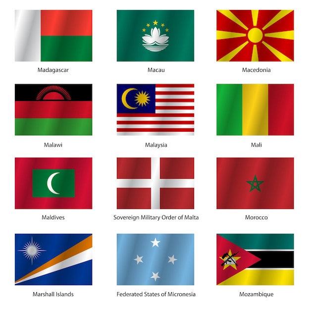 Set Flags of world sovereign states Vector illustration