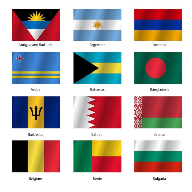 Set Flags of world sovereign states Vector illustration