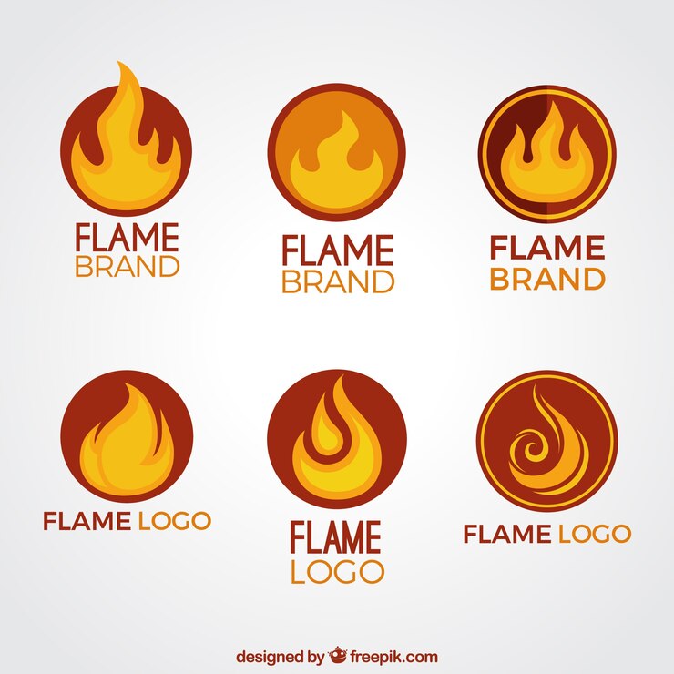 Premium Vector | Set of flame logos in orange and yellow tones