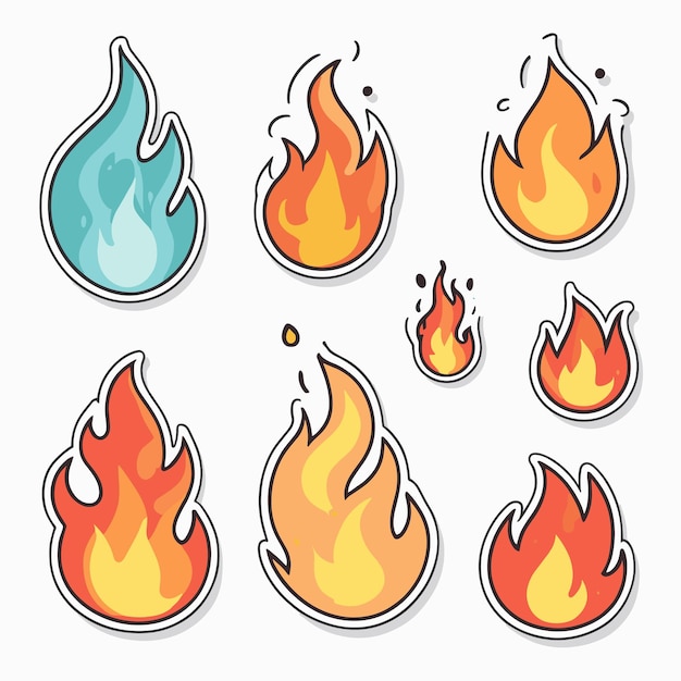 Vector set of flame stickers fire icons illustration