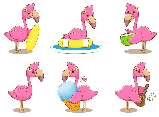 Vector set of flamingo summer concept cartoon illustration