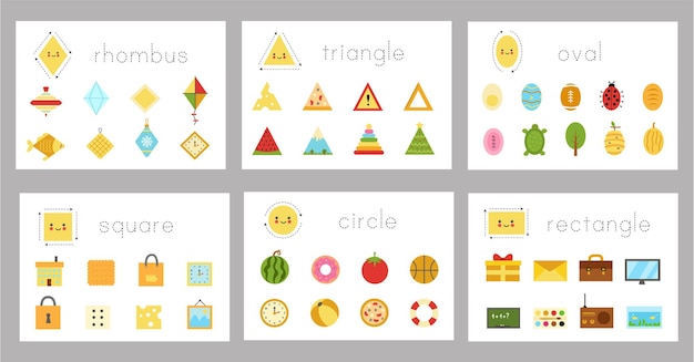 Set of flashcards with shapes Learning basic shapes for kids