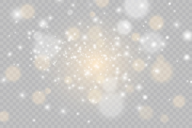 Set of flashes, Lights and Sparkles. Bright gold flashes and glares. Abstract golden lights isolated