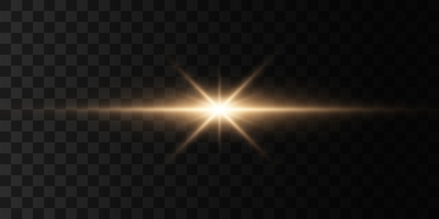 Set of flashes, lights and sparkles on a transparent background. bright gold flashes and glares. abstract golden lights isolated. bright rays of light.