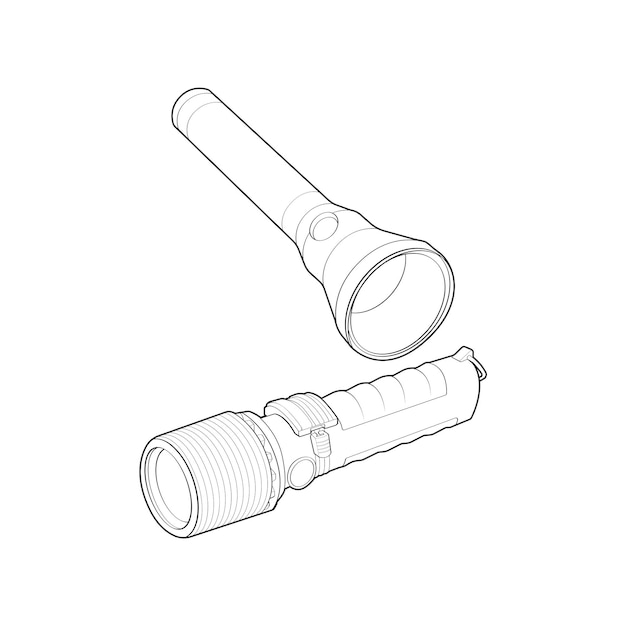 Set of flashlight Line Art Unique Image Collection for Coloring Books