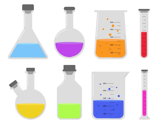 Vector set of flasks with chemical liquids, vector illustration