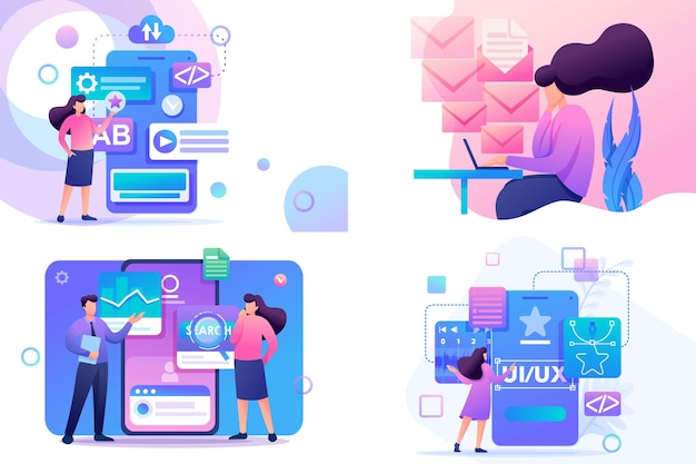 Impostare concetti 2d piatti mobile app ui ux design super testing inviare messaggio per concept per web design