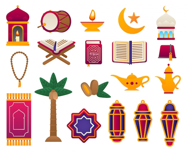 Vector set of flat arabic ornament. ramadan kareem stock  illustration