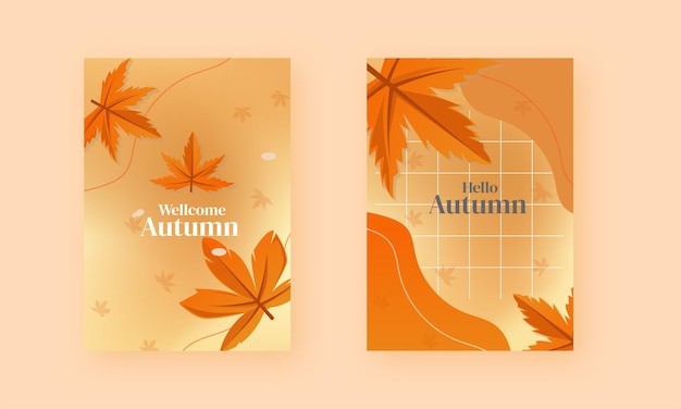 Set of flat autumn poster card invitation