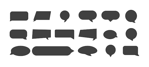 Set of flat black speech bubbles isolated on white background. silhouette icon.