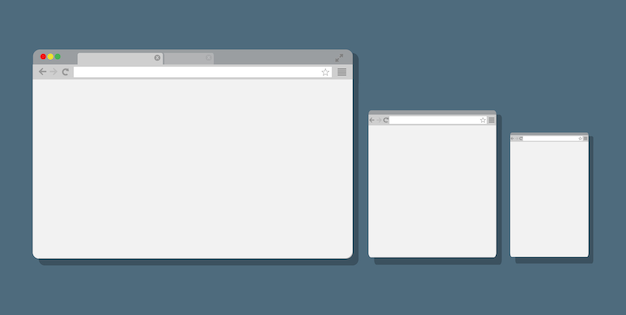 Set of Flat blank browser windows for different devices.