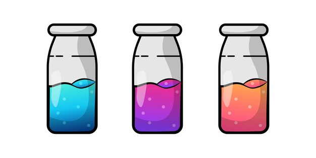 A set of flat bottle illustrations with three different gradient colors in an EPS10 vector template