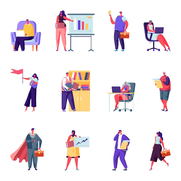 Set of flat business office people characters