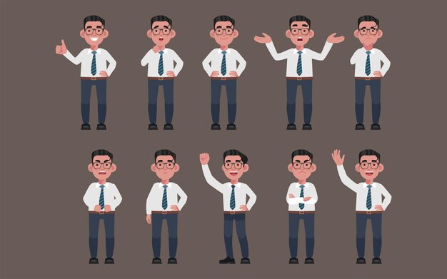 Set of flat business people with different emotions