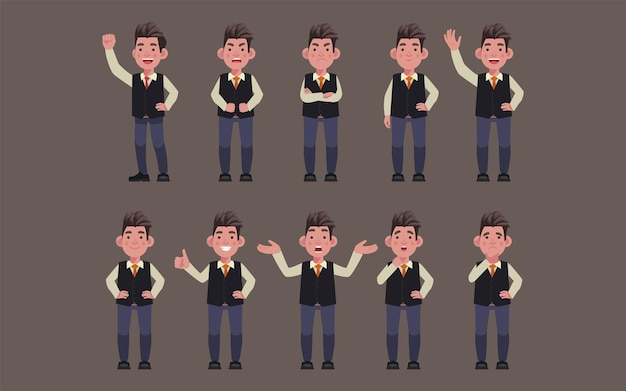 Set of flat business people with different emotions