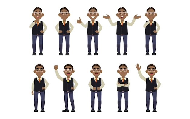 Set of flat business people with different emotions