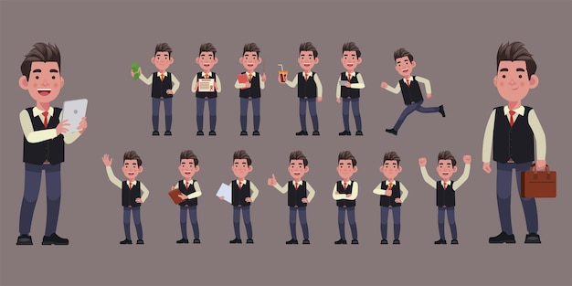 Set of flat business people with different poses