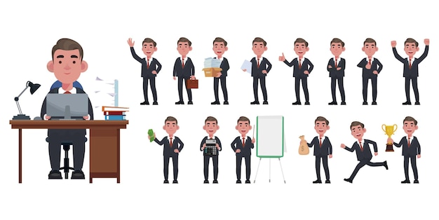 Set of flat business people with different poses