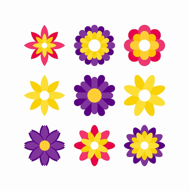 Vector set of flat cute flowers naturals