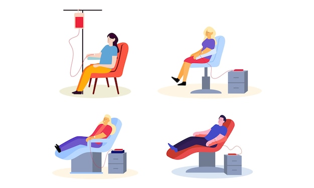 Set of flat design of people donating blood illustration