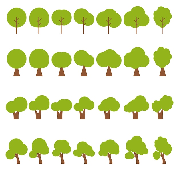 Set of flat design trees