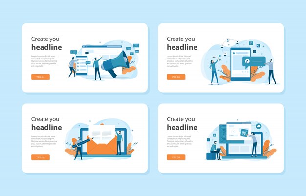 Set of flat design web landing page templates of business digital marketing concept