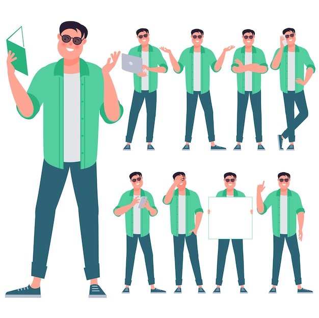 Vector set of flat design young man characters
