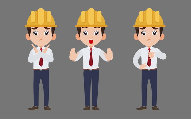 Set of flat engineer with different poses