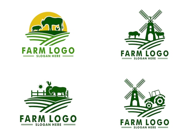 Set of Flat farm logo vector, livestock logo icon design