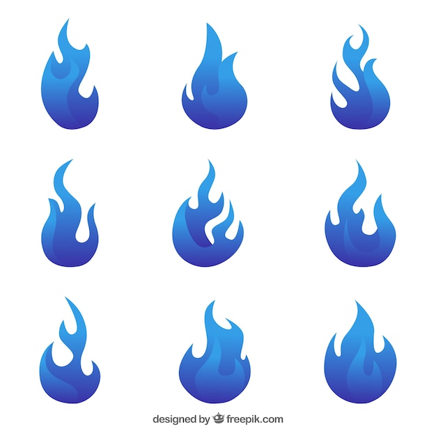 Vector set of flat flames in blue tones