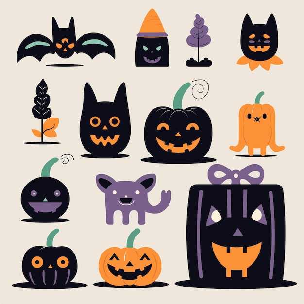 Set of Flat Halloween Clipart