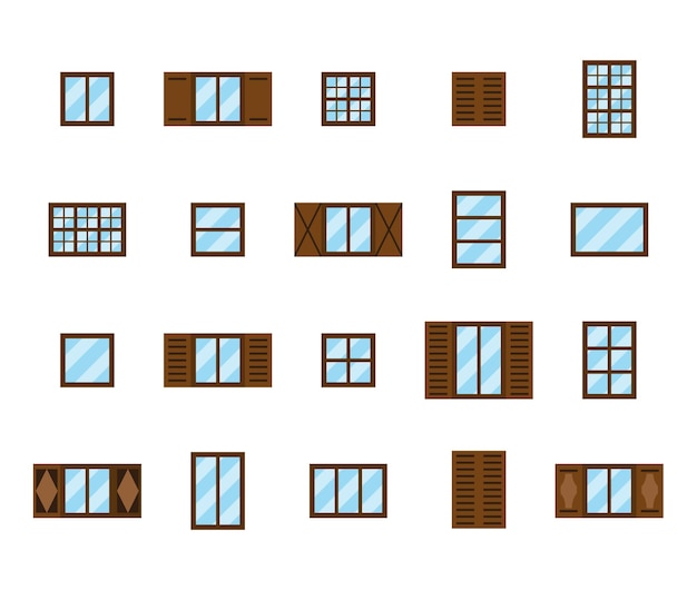 Vector set of flat house windows