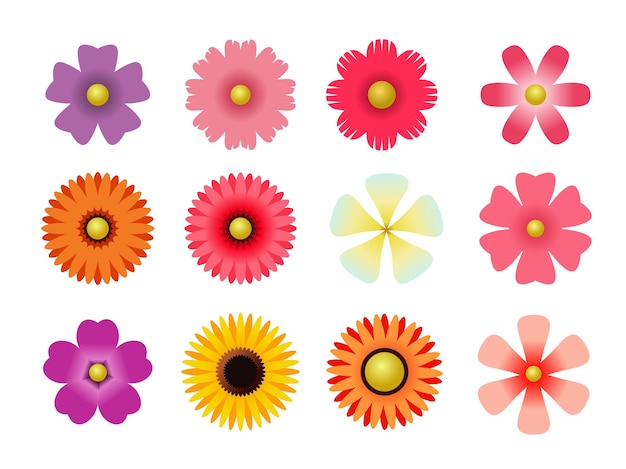 Vector set of flat icon flower icons in silhouette isolated on white