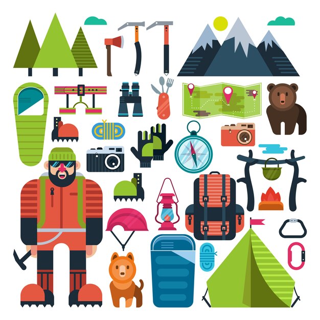 Set flat icon mountaineering