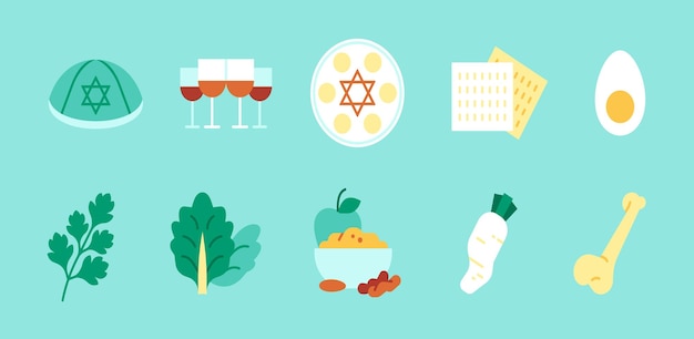 Vector a set of flat icons related to passover