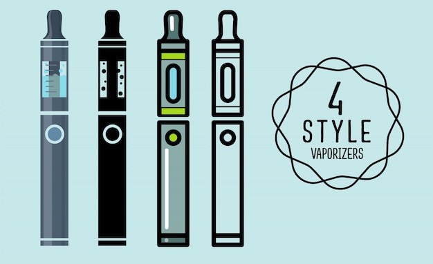 Vector set of flat icons vaporizers