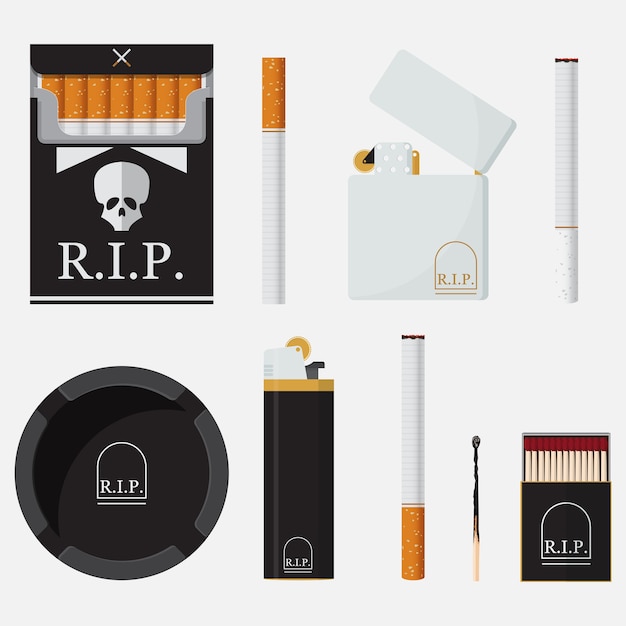 Vector set of flat icons for world no tobacco day