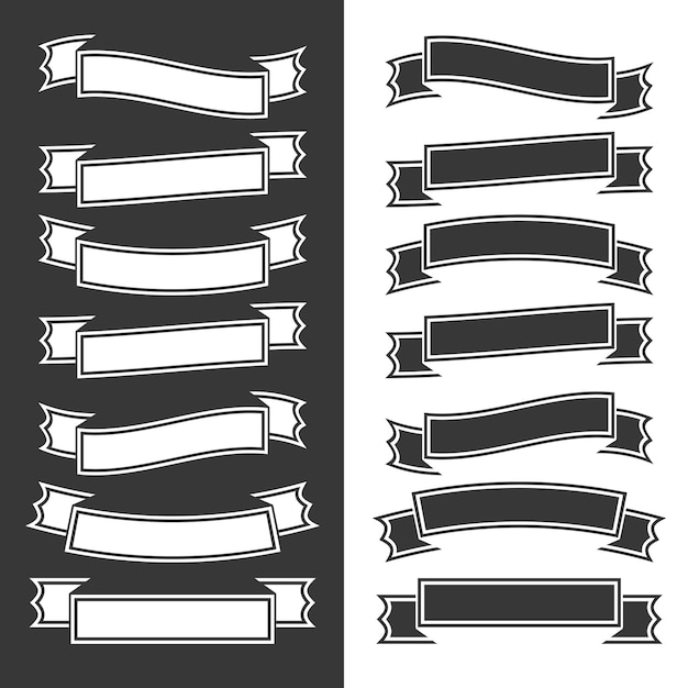 Vector set of flat isolated black and white ribbons and banners